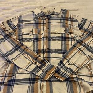George Men's Casual Plaid Shirt in Navy, Tan, and White